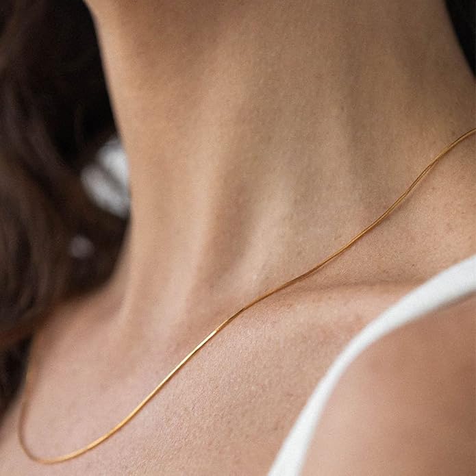 DEARMAY 14K Gold Plated Necklaces for Women, Dainty Gold Herringbone Choker Necklace Thin Layered Snake Chain Jewelry for Gifts