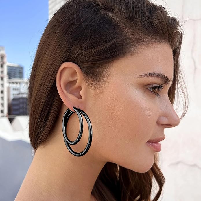 4mm Thick Gold Chunky Earrings Steling Silver Post Hoops Earrings For Women Hollow Tube Hoops Earrings Thick Gold Hoop Earrings Hypoallergenic Lightweight Gold Hoop Large Earrings 20/30/40/50/60MM