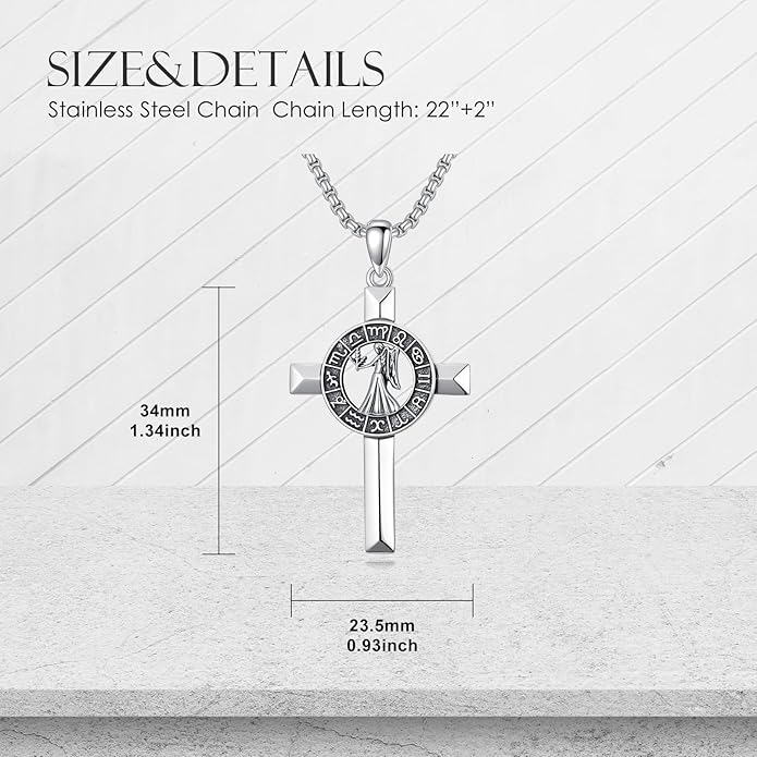 MEIDERBO Cross Zodiac Necklace 925 Sterling Silver 12 Constellation Horoscope Astrology Pendant Necklace Zodiac Sign Jewelry Gifts for Men Women