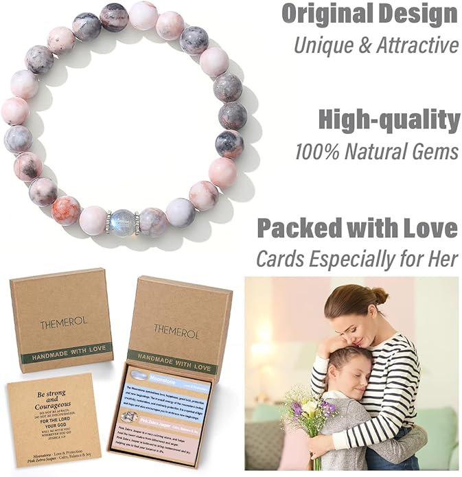 Christmas Stocking Stuffers for Kids/Girls/Teens-Love/Encouragement-Natural Crystal Bracelets-Handmade Cute Gifts