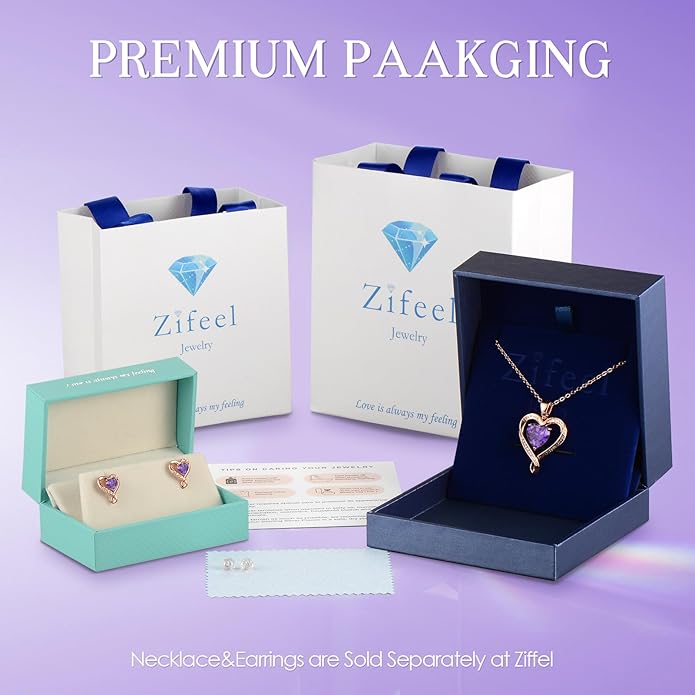 Earrings for Women, S925 Sterling Silver Rose Gold Birthstone Heart Studs Earring for Girlfriend Wife, Anniversary Birthday Christmas Valentines Mothers Day Gifts Jewelry for Women Wife Her Mom