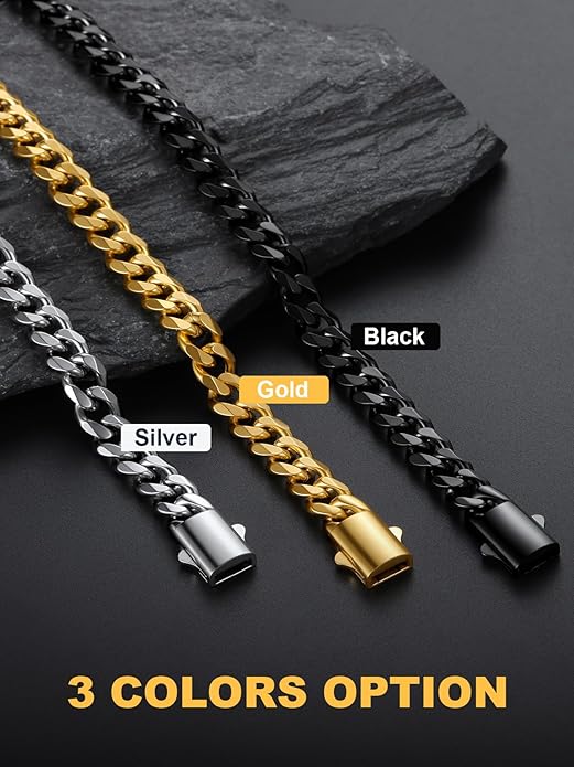 U7 Cuban Link Chain Necklace for Men, Stainless Steel/Black/Gold Mens Necklaces, Chunky Curb Chain Necklace in 6/9/12mm Width 18-30 Inches, Thick Choker Jewelry with Box Packed