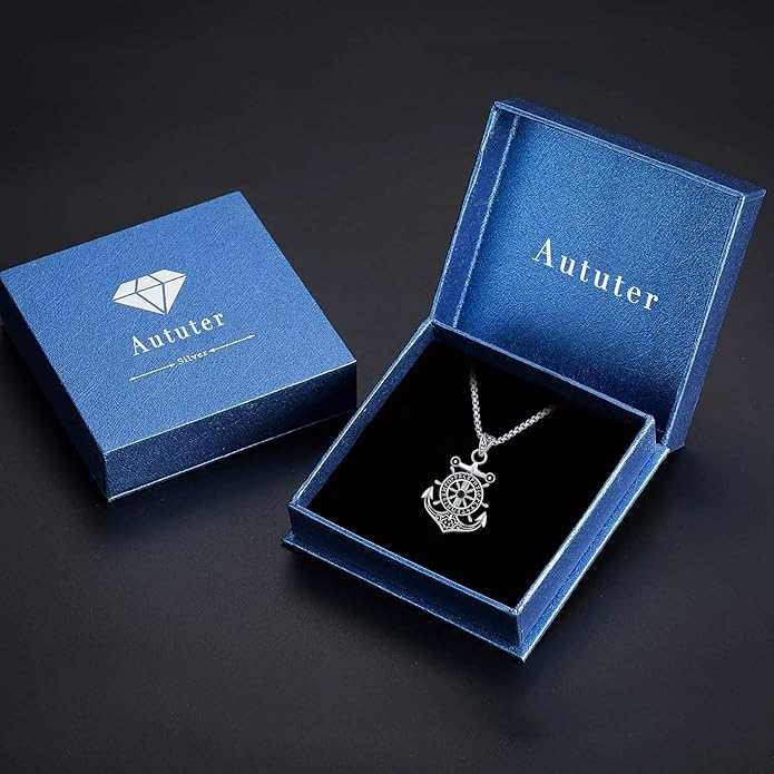 Aututer Anchor Necklace Sterling Silver Compass Pendant Viking Necklace Celtic Knot Irish Jewelry Gifts