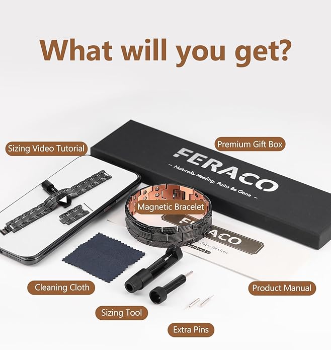 Feraco Copper Bracelet for Men 3X Strength,Magnetic Therapy Bracelet Copper Jewelry with Powerful 3800 Gauss Magnets,Premium Fold-Over Clasp
