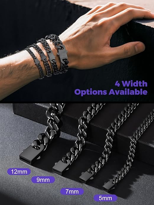 Richsteel 5/7/9/12mm Wide Miami Cuban Link Chain Bracelet for Men Women,Stainless Steel/Gold/Black Plated,7.4/8.2/9 Inch Length,Hip Hop Urban Street-wear Jewelry(Gift Wrapped)