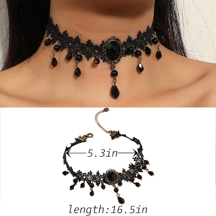 4 Pcs Choker Necklace For Women Black Adjustable Layered Velvet Leather Lace Collar Necklace Goth Jewelry Gifts