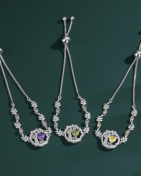FANCIME Tree of life Birthstone Bracelet for Women Sterling Silver Tree Jewelry Birthstone Charm Bracelet Gemstone Anniversary Birthday Christmas Gifts for Wife Mom Her