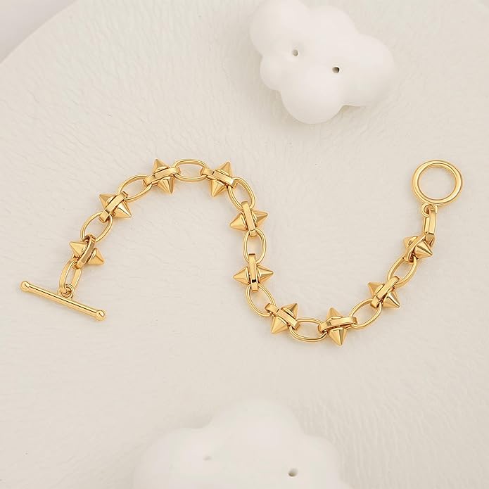 SOFYBJA 18k Gold Plated Personalized Chunky Cuban Oval Link Chain Bracelets for Men Toggle Rope Bracelet Jewelry for Women
