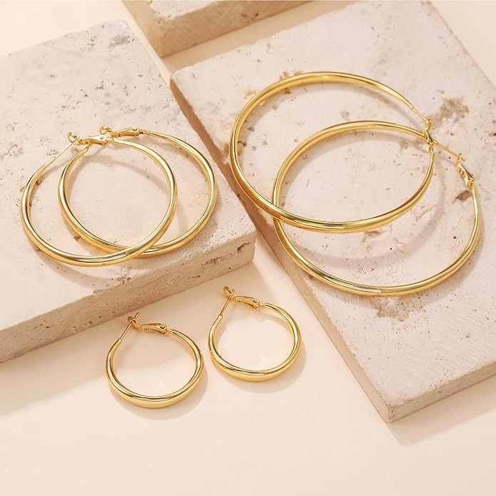 PABBEU S925 SterlingSilver Hoop Earrings Hypoallergenic Silver Hoop Earrings for Women Lightweight Large Sterling Silver Hoops Earring 30/50/70mm