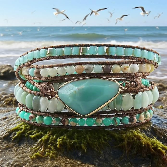 ZOSOJONA Boho Handmade Natural Stone Wrap Bracelets Turquoises Crystal Beads Bracelet Jewelry