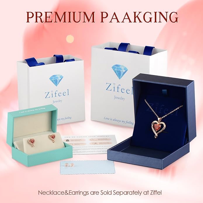 Earrings for Women, S925 Sterling Silver Rose Gold Birthstone Heart Studs Earring for Girlfriend Wife, Anniversary Birthday Christmas Valentines Mothers Day Gifts Jewelry for Women Wife Her Mom