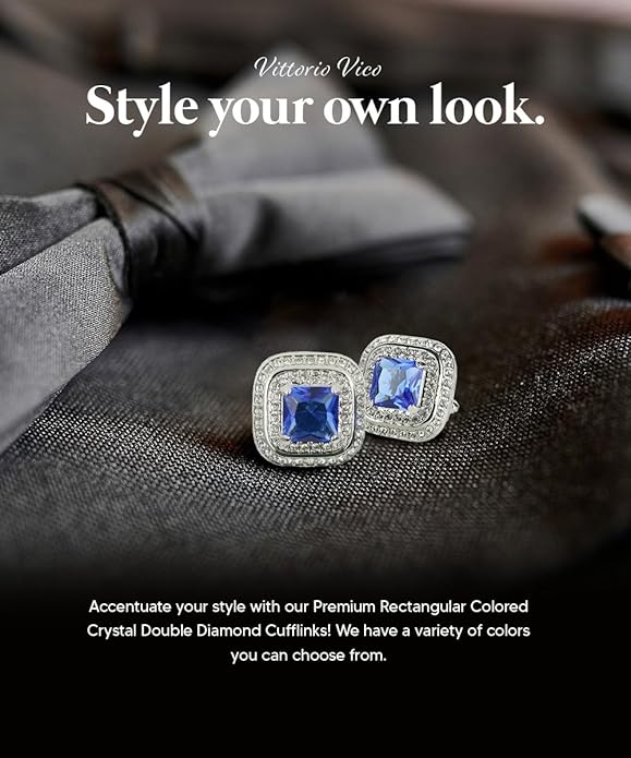 Vittorio Vico Square Colored Crystal Double Diamond Set Cufflinks