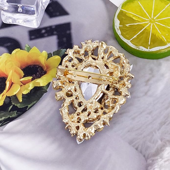 LAXPICOL Women's Vintage Austrian Crystal Elegant Flower Teardrop Brooch Gold Tone