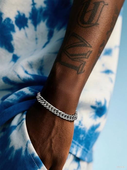 Richsteel Cuban Link Chain Bracelets 8/12/17mm Width Stainless Steel Chain Wrist Bracelets for Men, 7.4/8.2/9 Inch Length Classic Jewelry for Christmas/Valentine's Day/Birthday