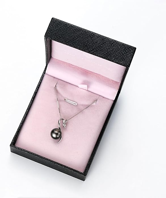 Tahitian Black Pearl Necklaces for Women, Sterling Silver Single Pearl Pendant Necklace Birthday Anniversary Jewelry Gifts for Wife Mom