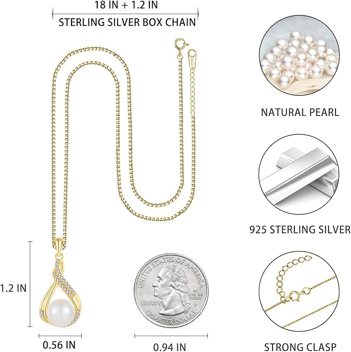Veshon Celtic Infinity Pearl Pendant Necklace for Women, 925 Sterling Silver Good Luck Irish Pendant with 10MM Freshwater Cultured Pearl, White/Rose/ 14K Gold Plated Jewelry Gift