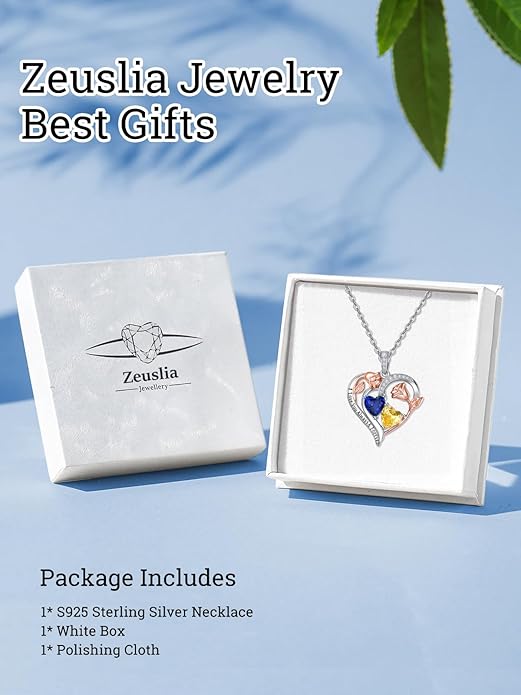 Zeuslia Double Birthstone Necklace Gifts for Wife - 925 Sterling Silver Sunflower/Rose/Crown Cross/Compass/Heart Pendant I Love You Necklace, Anniversary Birthday Gifts for Wife Girlfriend Mom Her