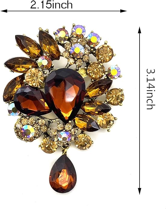 LAXPICOL Vintage Wedding Bridal Big Blue Crystal Rhinestone Tear drop Brooch Pin for Women