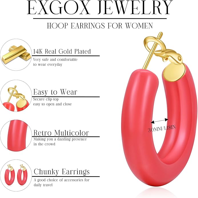 EXGOX 5mm Wide Gold Hoop Earrings for Women,Sterling Silver Hoop Earrings Large Silver Hoop Earrings Hypoallergenic Lightweight 14K Real Gold Plated Big Hoop Earrings for Women 30/40/50/60/70mm