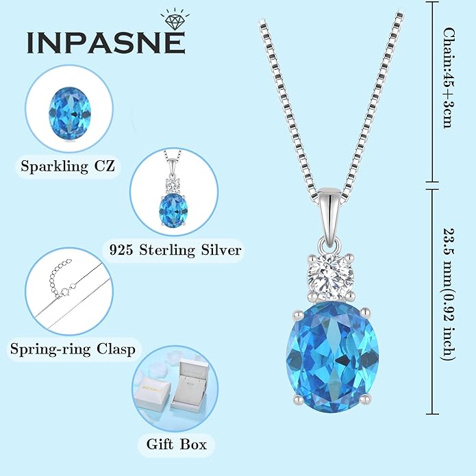 Birthstone Necklace for Women 925 Sterling Silver Oval Cut Cubic Zirconia Pendant Jewelry Gifts for Her