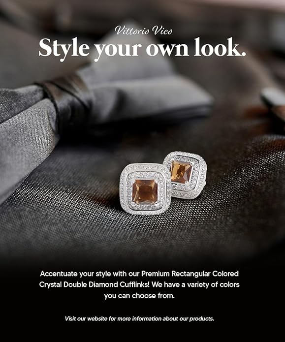 Vittorio Vico Square Colored Crystal Double Diamond Set Cufflinks