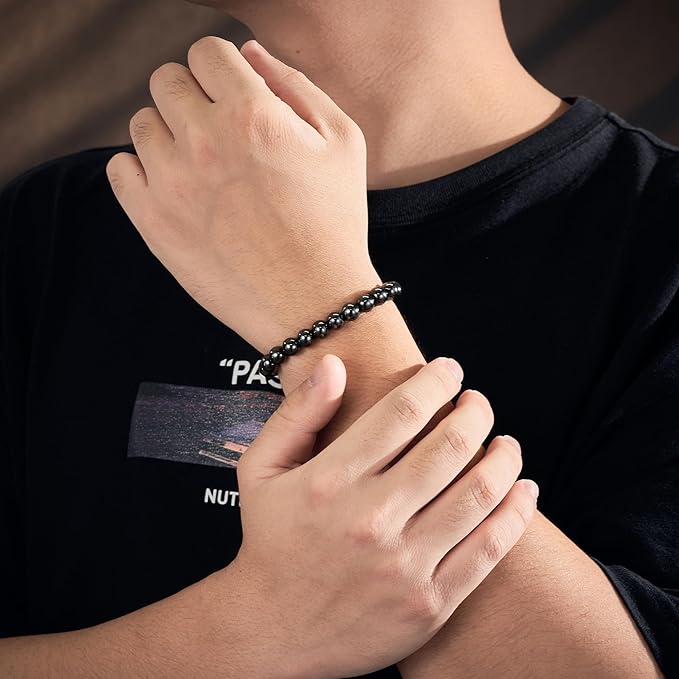 Seyaa Hematite Bracelet Natural Stone Beaded Stretch Bracelets Gifts for Men Bracelet
