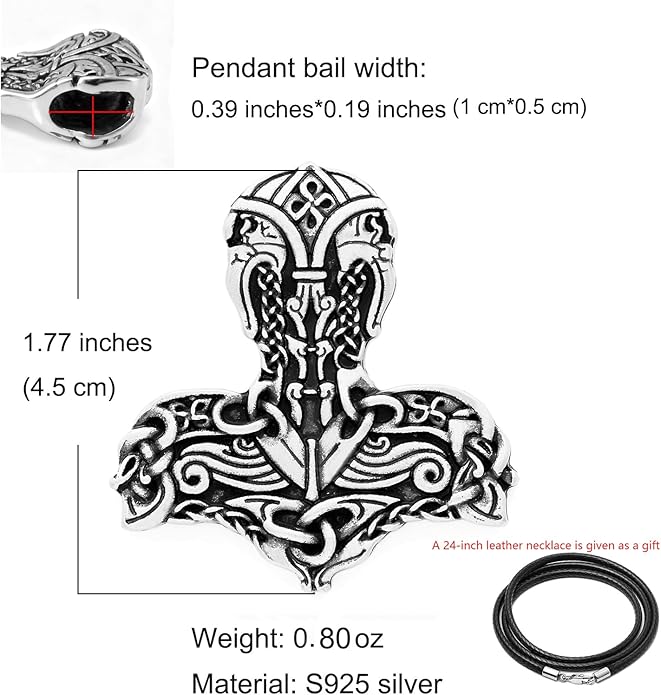 S925 Sterling Silver Viking Pendant, Norse Mythology Inspired Men's Jewelry, Perfect for Necklaces, Gift for Father's Day, Christmas, Birthday
