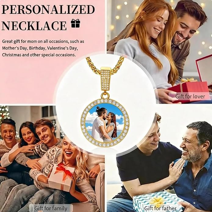CLYLIFE Picture Necklace Personalized Photo,Custom Disc/Heart Pendant for Men Women Dad Mom Customized Necklace with Chain Photos Memorial Gifts for Mother's Day, Birthday, Anniversary