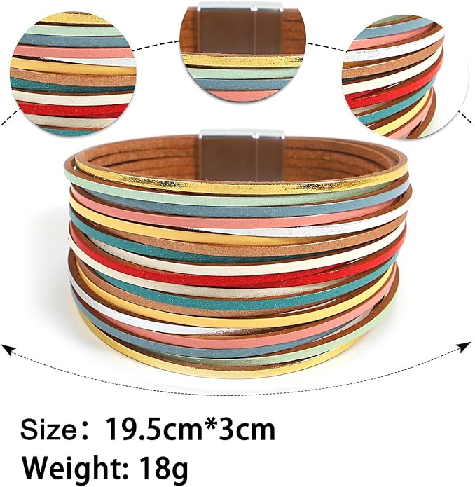 Fesciory Leather Wrap Bracelets for Women, Boho Leopard Multi-Layer Crystal Beads Cuff Bracelet Jewelry