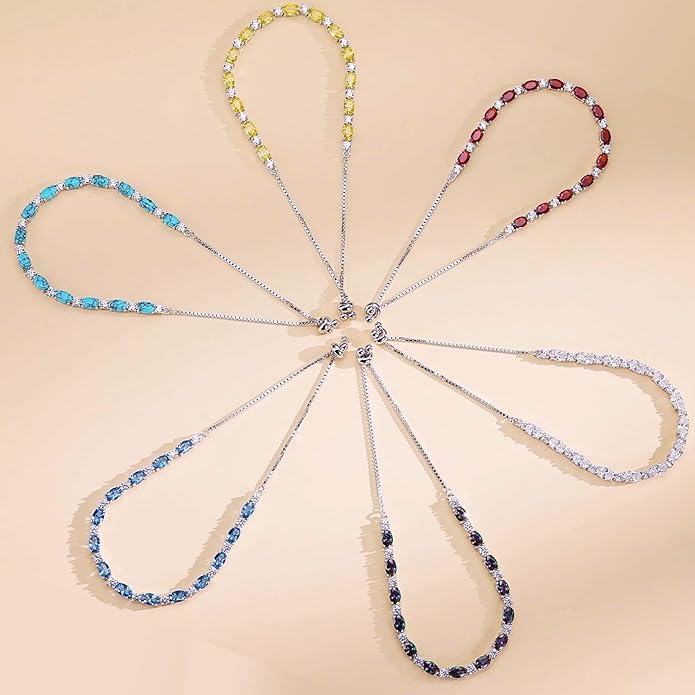 FANCIME Birthstone Tennis Bracelets Sterling Silver Bolo Tennis Bracelets Charm Fine Jewelry Birthday Gifts for Women Mom Wife Her