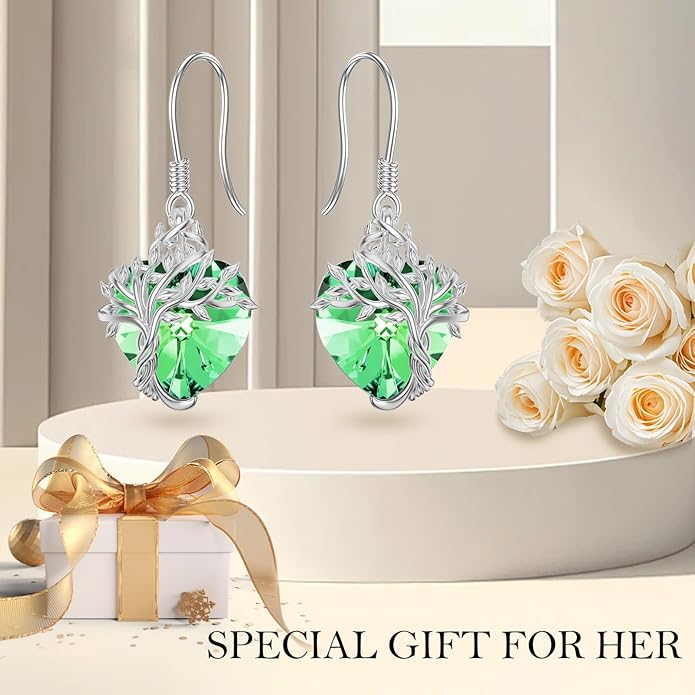 TOUPOP Tree of Life Earrings 925 Sterling Silver Family Tree Dangle Drop Earrings Crystal Jewelry Birthday Christmas Gifts for Women Her