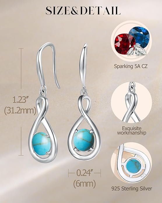 FANCIME Dangle Drop Earrings 925 Sterling Silver Dainty Infinity Round Gemstone Birthstone Jewelry Birthday Gifts for Her Women