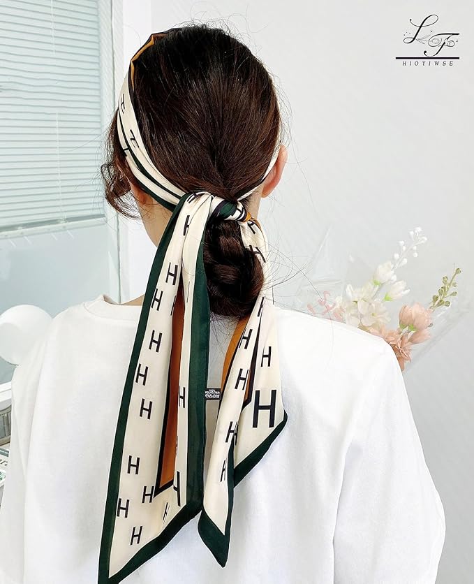 Hioyiwse Head Scarf Hair Neck Scarves For Women Purse Bag Scarfs For Handbags Silky Long Thin Satin Headscarf Fashion