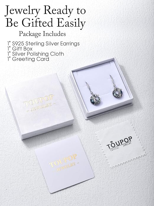 TOUPOP Tree of Life Birthstone Earrings for Women 925 Sterling Silver Family Tree Dangle Earrings Austrian Crystal Jewelry Birthday Christmas Gifts for Her Girlfriend Wife Mom