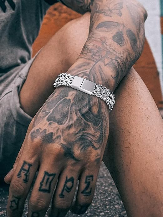 Richsteel Bracelets for Men 6mm/10mm/12mm Width Stainless Steel With Sturdy Clasp Franco Curb Chain Mens Bracelet 7.4/8.2/9 Inches Length