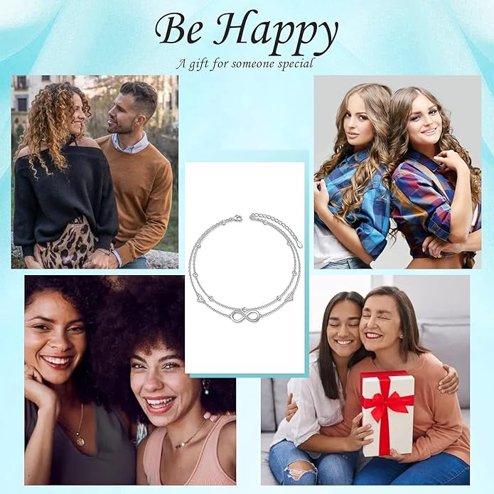 Anklet for Women S925 Sterling Silver Adjustable Foot Evil Eye Starfish Heart Bead Butterfly Celtic Knot Cross Multilayer Layered Ankle Bracelet Jewelry