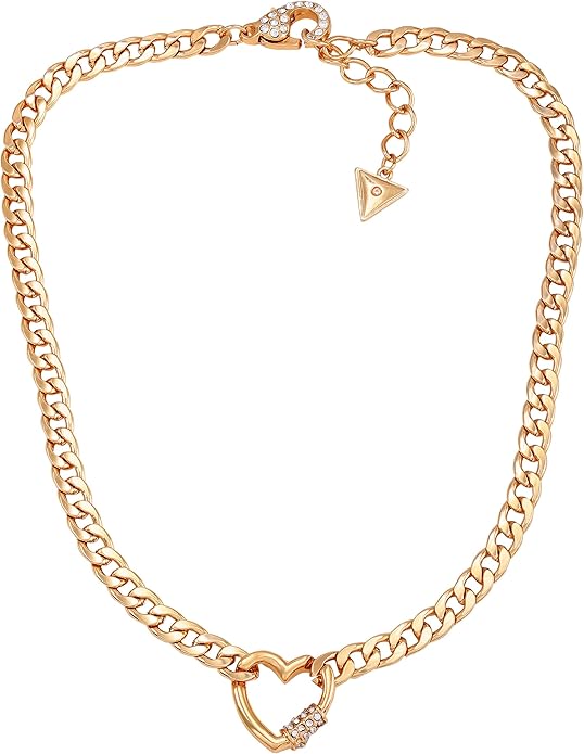 GUESS Goldtone Chain Link Necklace with Pave Heart Charm