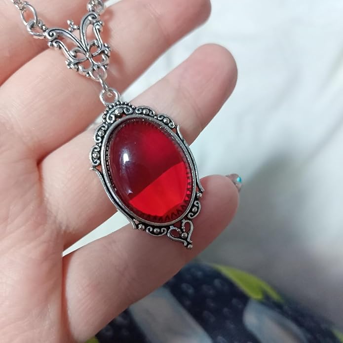 Gothic Vampire Necklace Vintage Stardust Crystal Cameo Pendant Necklace Punk Style Vampire Pendant Oval Necklace Satanic Demon Red Pendant Necklace Jewelry