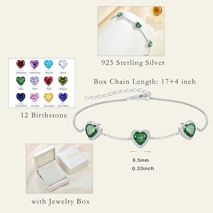 Love Heart Bracelet 925 Sterling Silver Halo Heart Birthstone Bracelet Jewelry Gifts for Women
