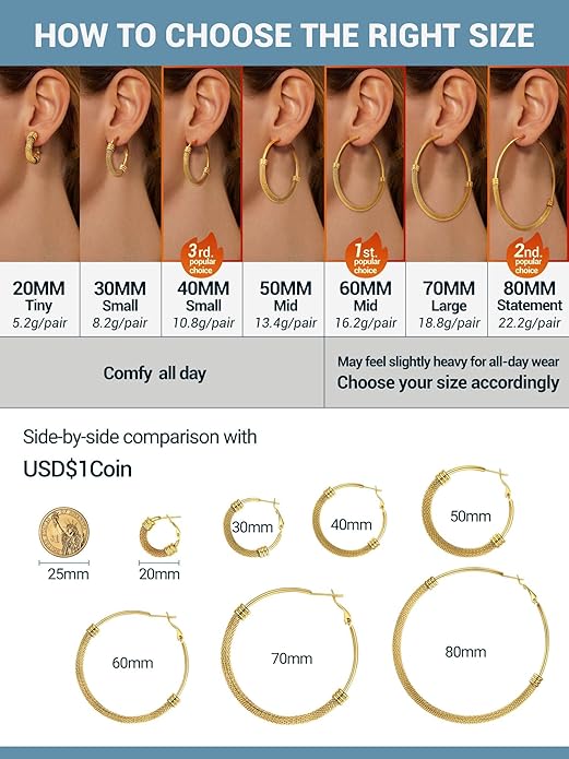 PROSTEEL 30/40/60/80/100mm Chunky Hoop Earrings For Women Gold Plated/Black Stainless Steel Hoops Earrings Statement Jewelry
