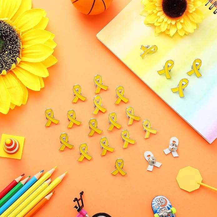 Sasylvia 100 Pcs Yellow Ribbon Lapel Pin Childhood Cancer Endometriosis Bone Cancer Awareness Ribbon Brooch with Individual Packed for Public Charity Fundraiser Events Supplies Gifts