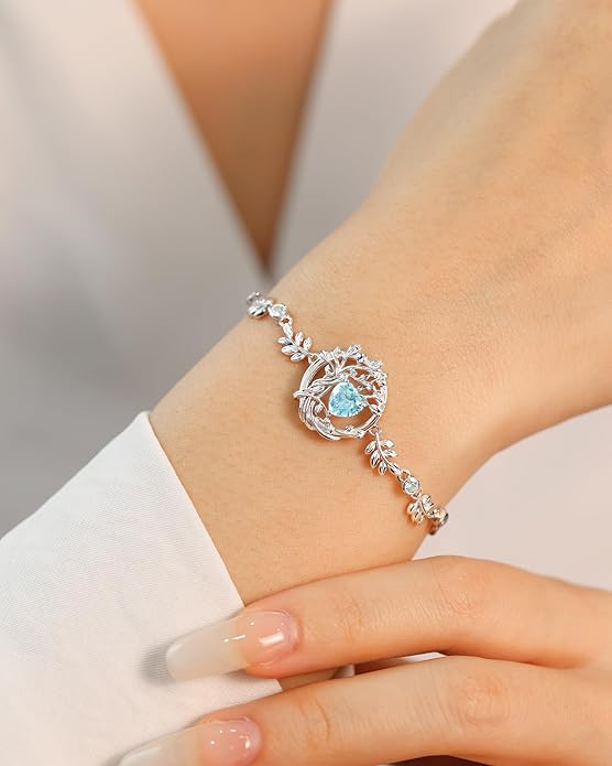 FANCIME Tree of life Birthstone Bracelet for Women Sterling Silver Tree Jewelry Birthstone Charm Bracelet Gemstone Anniversary Birthday Christmas Gifts for Wife Mom Her