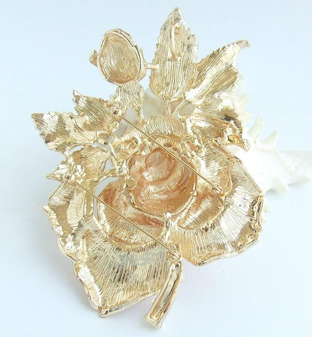 Gorgeous Wedding 5.32" Big Rose Flower Brooch Pin Austrian Crystal Pendant BZ2994