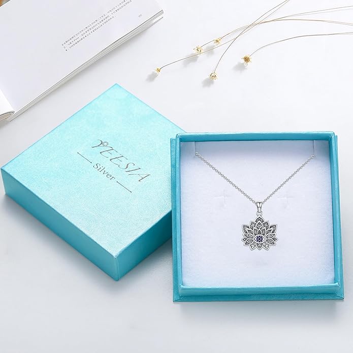 Evil Eye Necklace 925 Sterling Silver Lotus Flower Necklace Spiritual Necklace Jewelry for Women