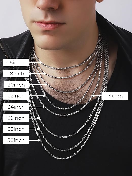 HAQUIL Stainless Steel Rope Chain Twist Chain Necklace, Jewelry Gift for Men and Women 16/18/20/22/24/26/28/30" 2/2,5/3/4/5mm