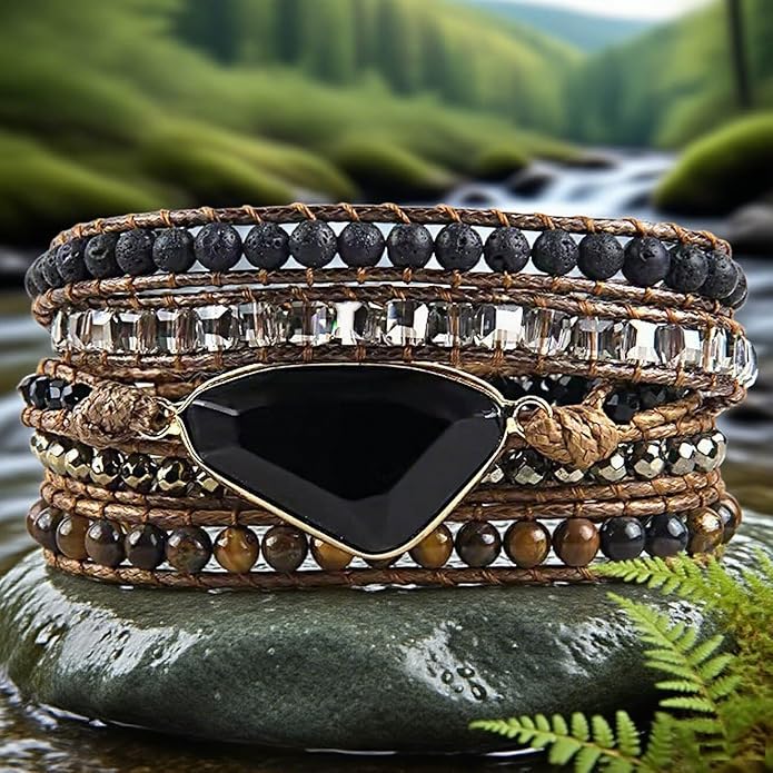 ZOSOJONA Boho Handmade Natural Stone Wrap Bracelets Turquoises Crystal Beads Bracelet Jewelry