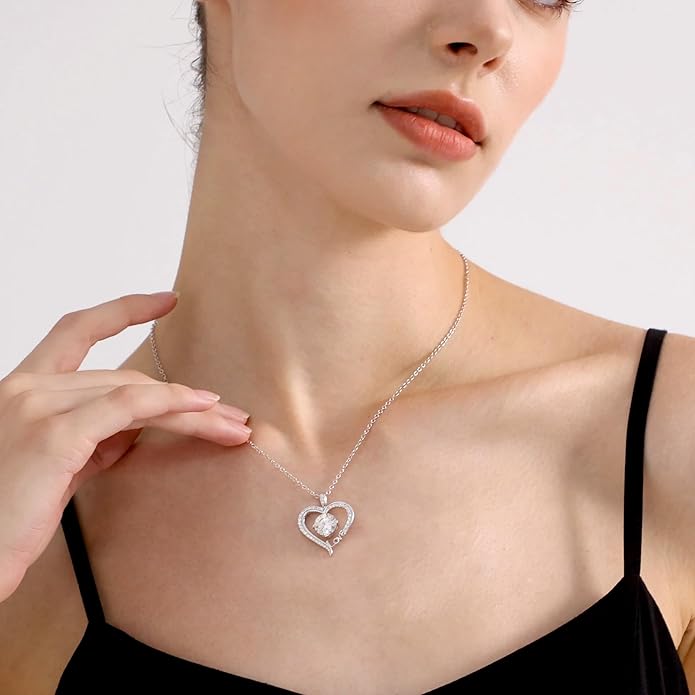 Moissanite Heart Necklaces for Women, Gifts for Wife, 1-3 Carat Moissanite 925 Sterling Silver Love Jewelry, Birthday Wedding Anniversary Christmas Engagements Gifts for Wife Women Her Girlfriend Mom