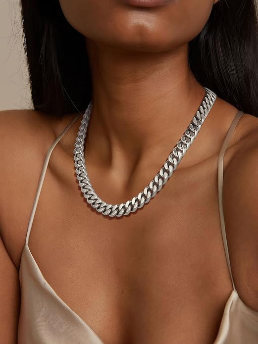 ChainsPro Chunky Cuban Link Chain Necklace for Women,Stainless Steel Silver/Gold Plated Thick Choker, 5/12/14mm Width,18" and 20" Punk Hip Hop Trendy Jewelry Gifts