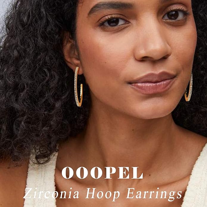 925 Sterling Silver Earrings Large Rhinestone Hoop Earrings Big Cubic Zirconia Hoop Earrings Thin Rhinestones Round Hoop Earrings for Women 20/30/40/50/60/70mm Sparkly Hoops With Crystals for Womens