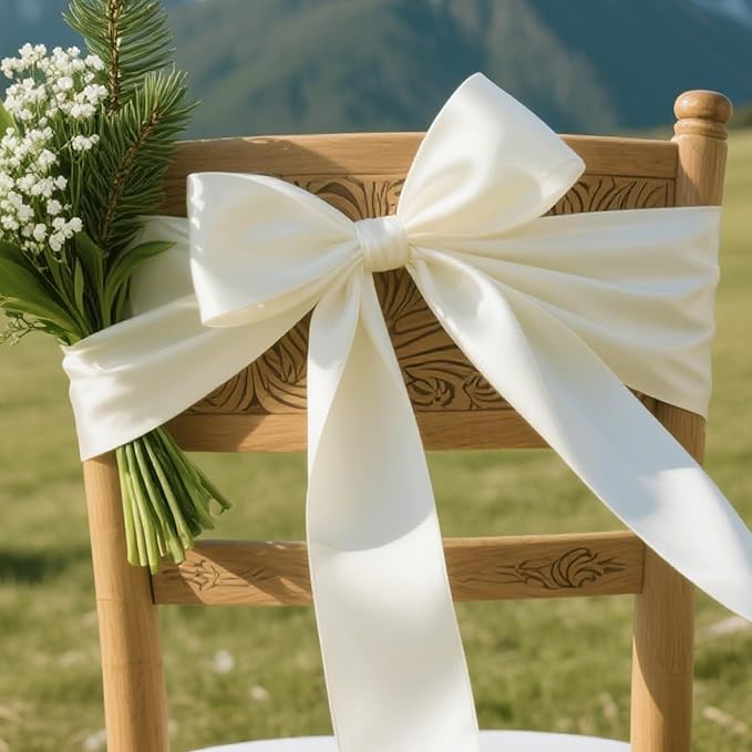 LEEQE Off White Satin Ribbon 3 inch X 15 Yards Polyester Ribbon for Gift Wrapping Very Suitable for Weddings Party Hair Bow Invitation Decorations and More